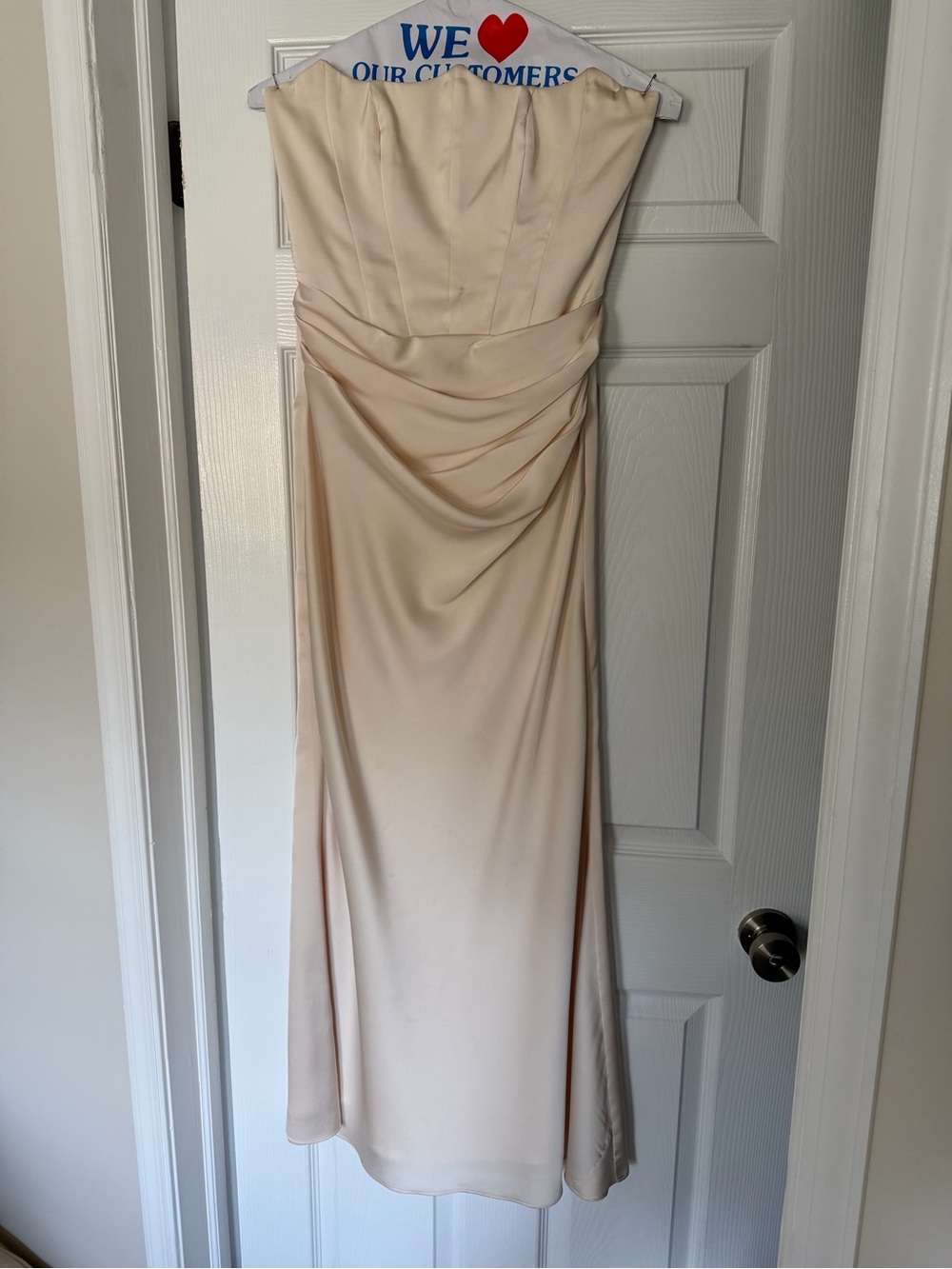 Azazie Strapless Cream Satin Gown